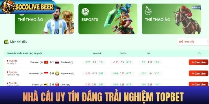 Topbet được đánh giá là top nhà cái uy tín trên thị trường