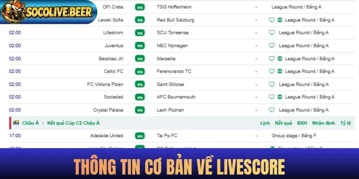 Giới thiệu về tính năng livescore cực độc đáo
